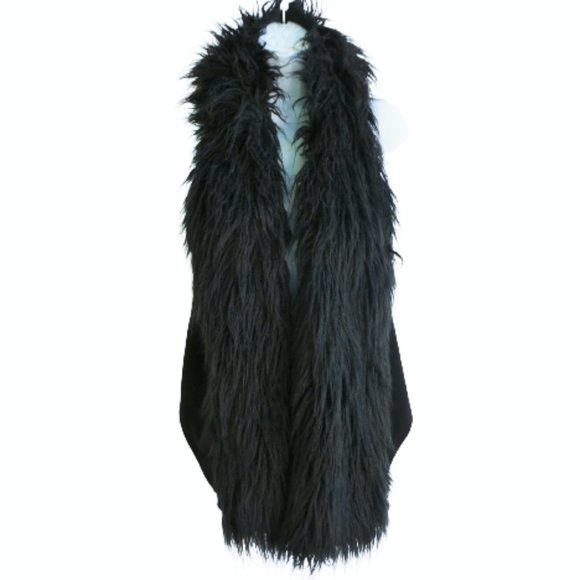 Cabi Infinite Faux Fur Vest Black Knit Open Front Hand Seam Pockets Rockstar S - Picture 5 of 8